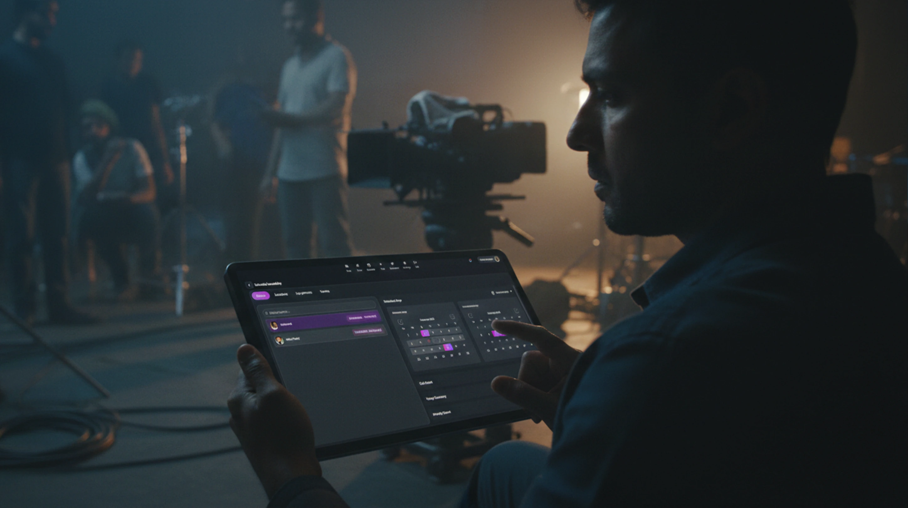 Film production planning and scheduling using tablet interface on set with crew and camera