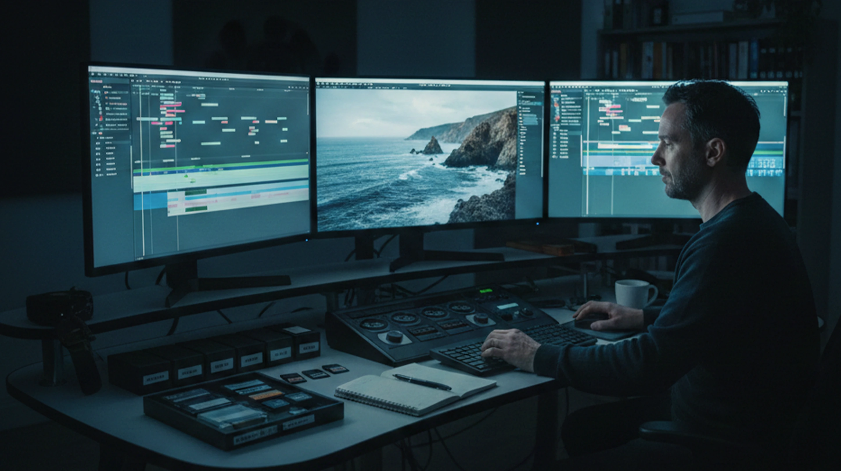 Post-production editing with multi-screen workflow