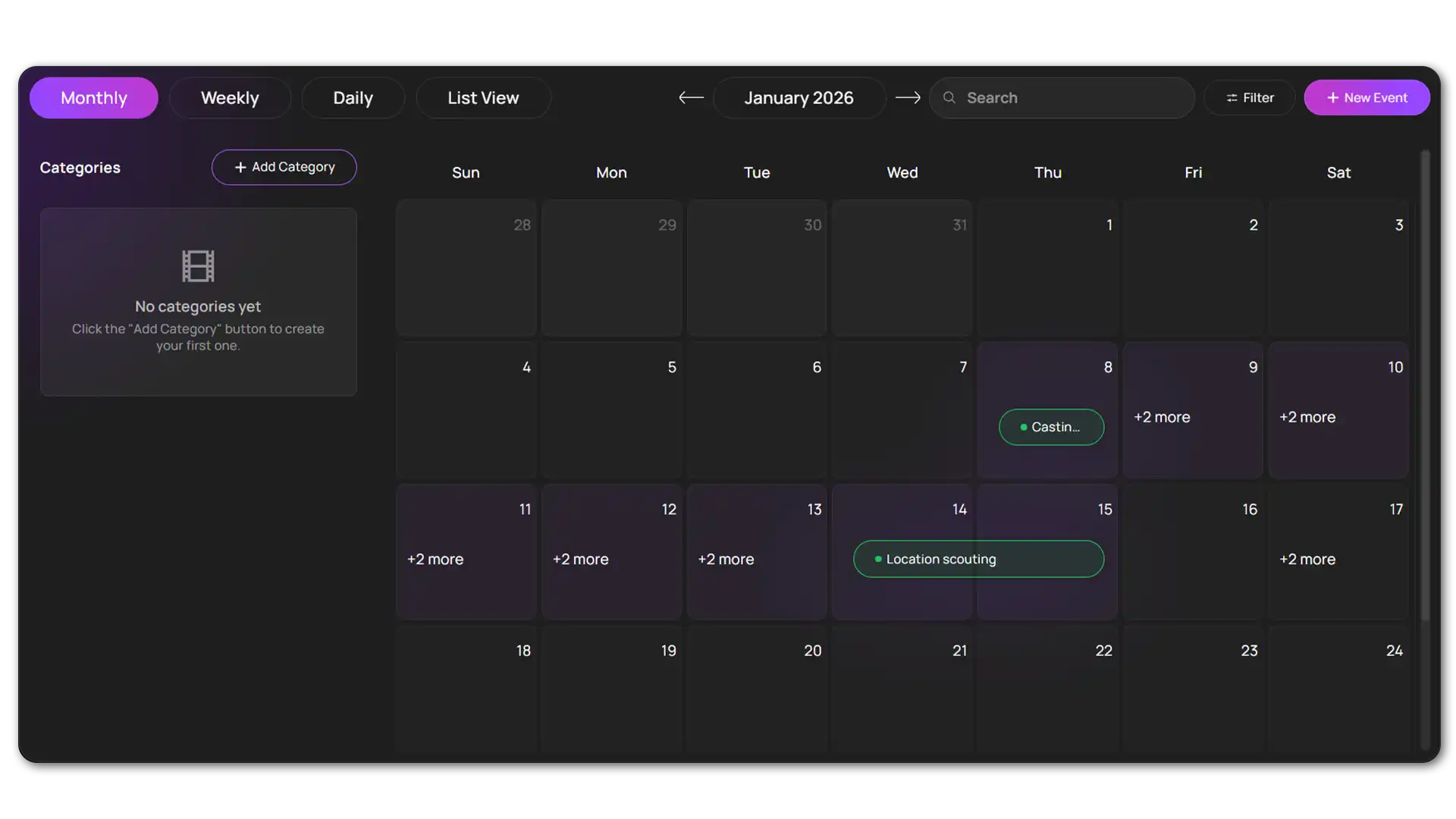 Production calendar overview