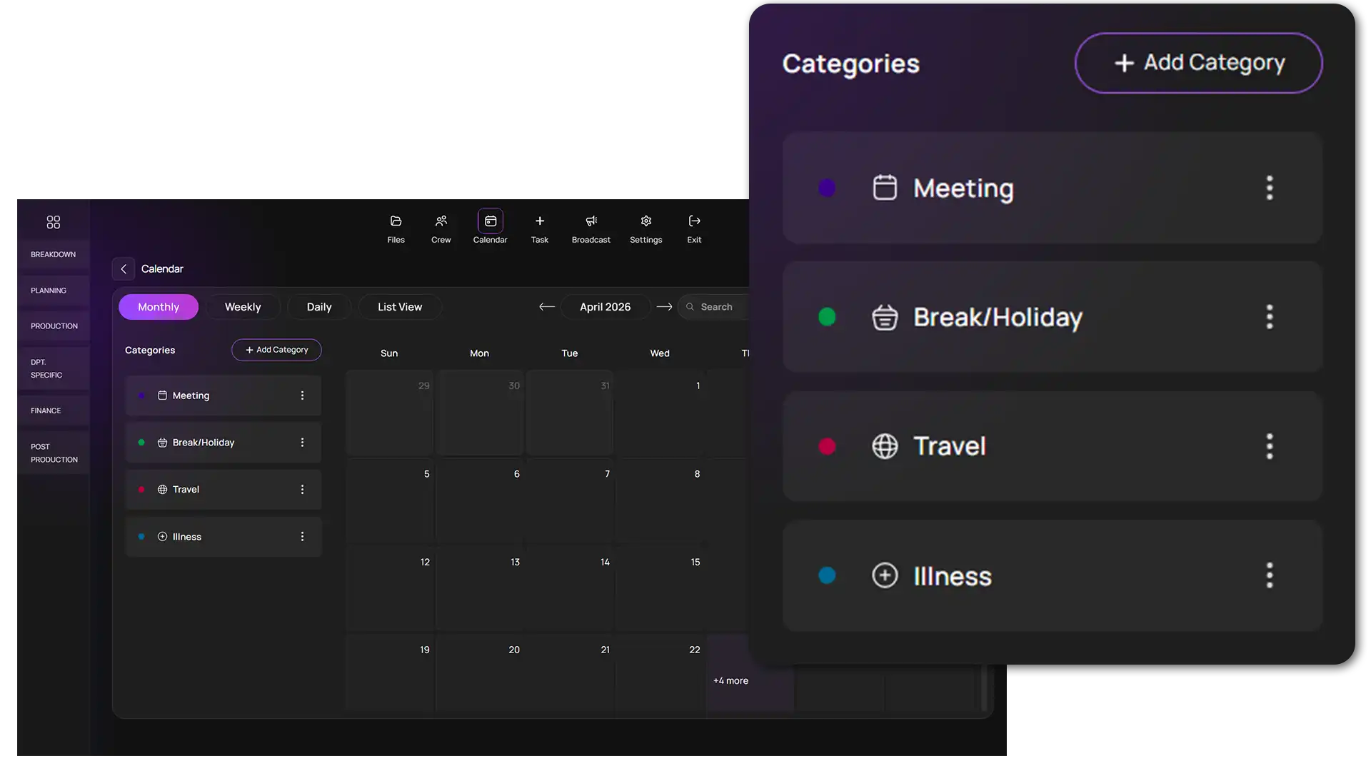 Calendar benefits for production teams